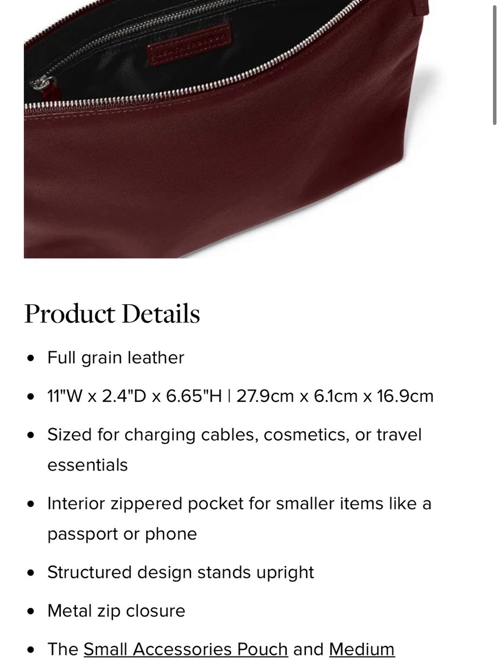 Leatherology Large Accessory Pouch - Burgundy with Top Zip - Picture 6 of 6
